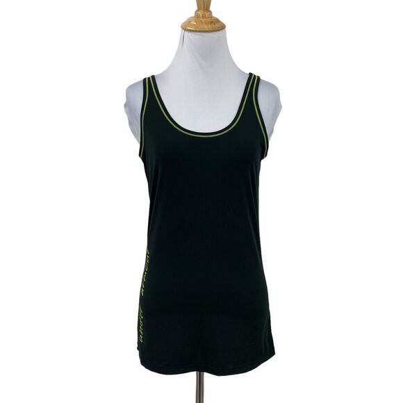 Under Armour Tank Top Womens M Black Lime Green Spell Out Logo Stretch Active - Picture 1 of 12